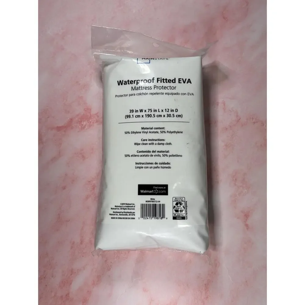 Mainstays Waterproof Fitted EVA Twin Mattress Protector 39x75x12 Inches White